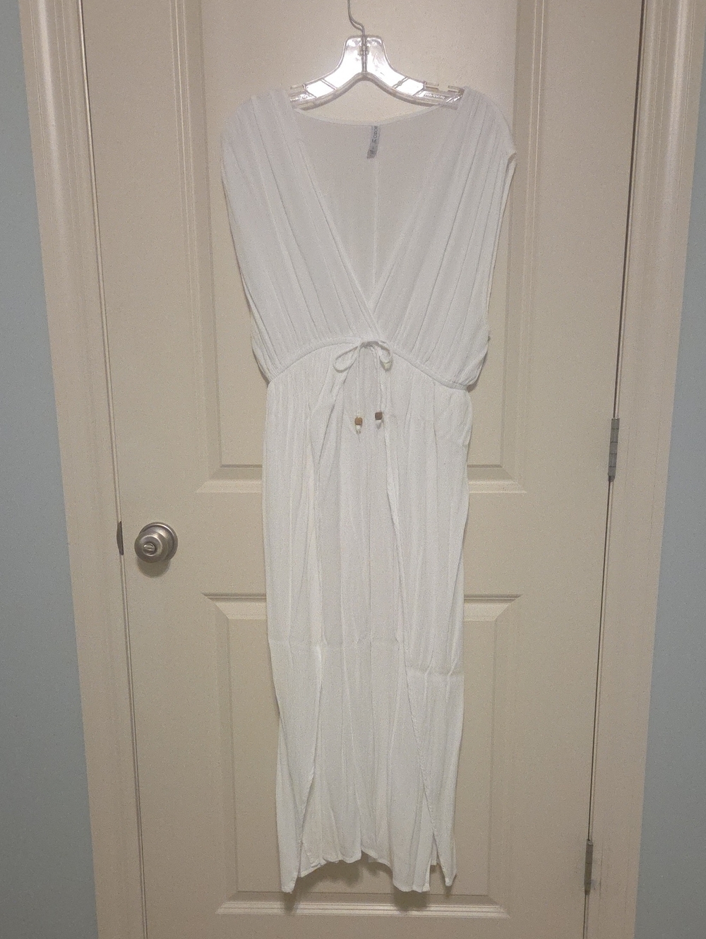 White V-Neck Tie-Waist Maxi Swimsuit Cover Up